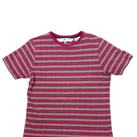 Vintage Y2K Tommy Hilfiger textured knit Striped Red Tee medium country print - Picture 1 of 5